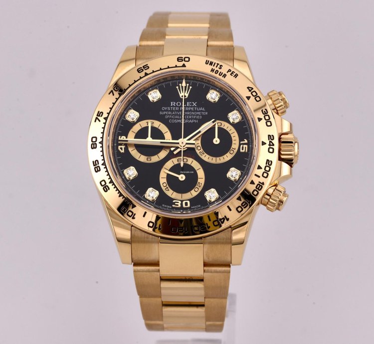 Rolex Daytona 2022 Daytona Yellow Gold Black Diamond Dial 116508