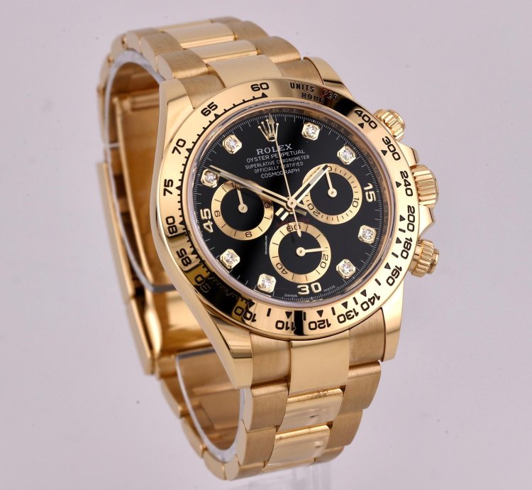 Rolex Daytona 2022 Daytona Yellow Gold Black Diamond Dial 116508