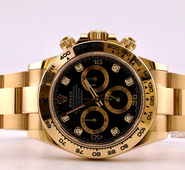 Rolex Daytona 2022 Daytona Yellow Gold Black Diamond Dial 116508