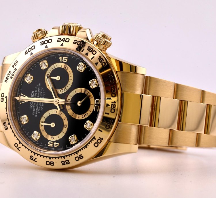 Rolex Daytona 2022 Daytona Yellow Gold Black Diamond Dial 116508