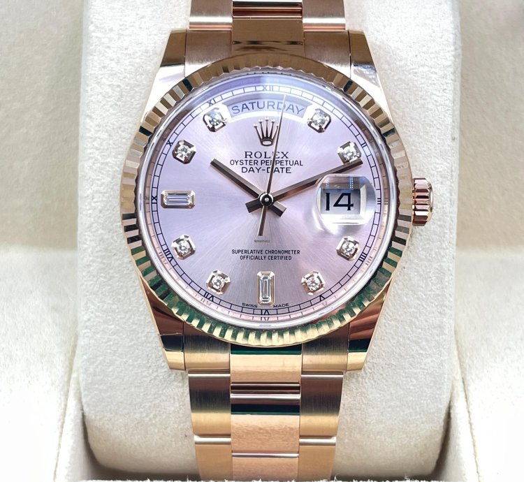 Rolex Day-date 36 Pink Sundust Diamond Dial New Unworn 2022 Full Set Box Papers