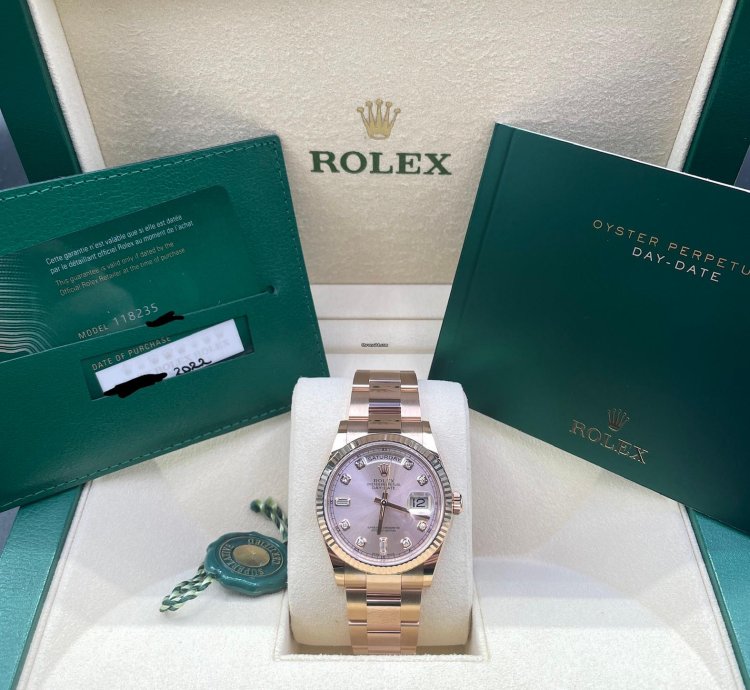 Rolex Day-date 36 Pink Sundust Diamond Dial New Unworn 2022 Full Set Box Papers