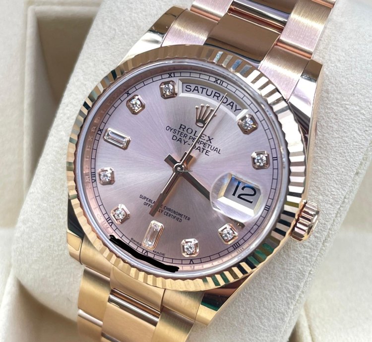 Rolex Day-date 36 Pink Sundust Diamond Dial New Unworn 2022 Full Set Box Papers