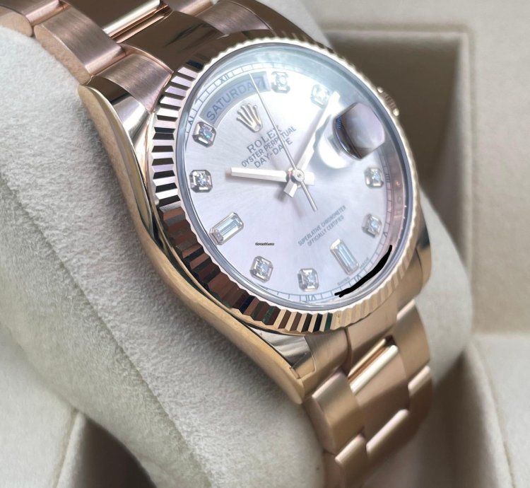 Rolex Day-date 36 Pink Sundust Diamond Dial New Unworn 2022 Full Set Box Papers