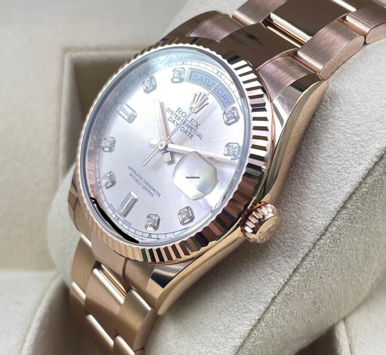 Rolex Day-date 36 Pink Sundust Diamond Dial New Unworn 2022 Full Set Box Papers