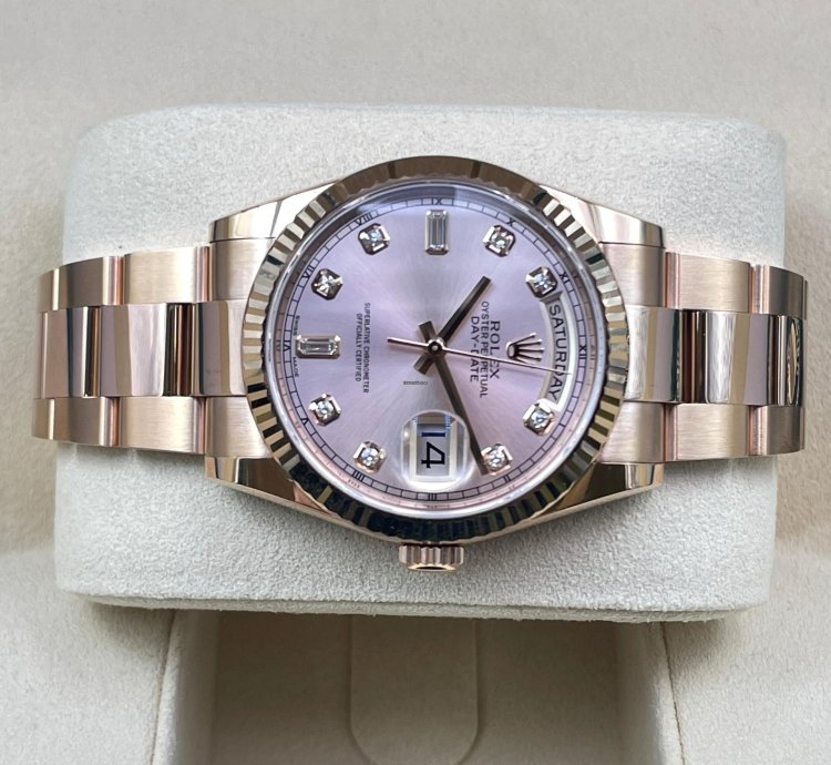 Rolex Day-date 36 Pink Sundust Diamond Dial New Unworn 2022 Full Set Box Papers
