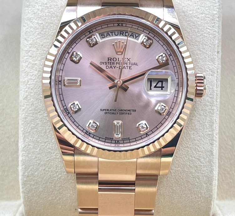 Rolex Day-date 36 Pink Sundust Diamond Dial New Unworn 2022 Full Set Box Papers