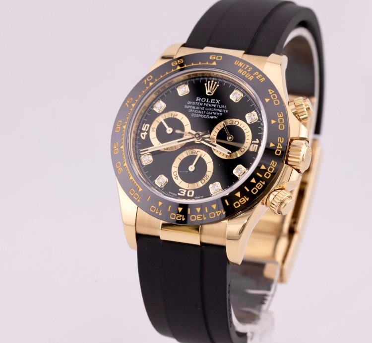Rolex Daytona 2022 Daytona Yellow Gold Oysterflex Black Diamond Dial 126518ln