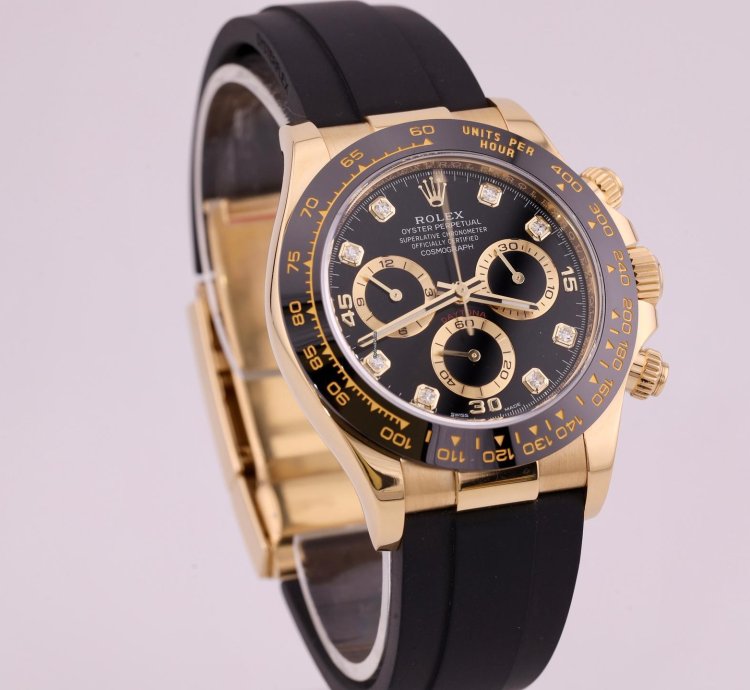 Rolex Daytona 2022 Daytona Yellow Gold Oysterflex Black Diamond Dial 126518ln