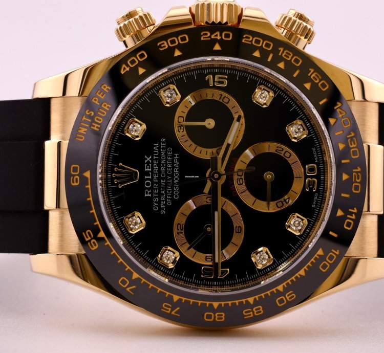 Rolex Daytona 2022 Daytona Yellow Gold Oysterflex Black Diamond Dial 126518ln