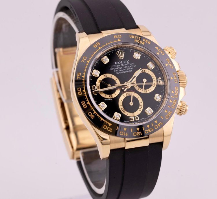 Rolex Daytona 2022 Daytona Yellow Gold Oysterflex Black Diamond Dial 126518ln