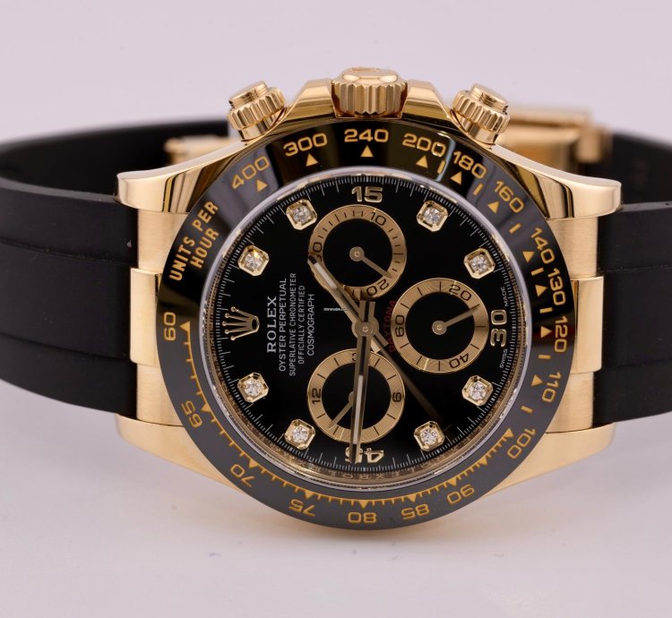 Rolex Daytona 2022 Daytona Yellow Gold Oysterflex Black Diamond Dial 126518ln