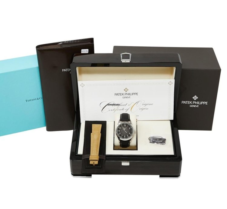 Patek Philippe Calatrava Tiffany Co Calatrava White Gold Gray Dial complete Set 2022 Mint Extra Strap