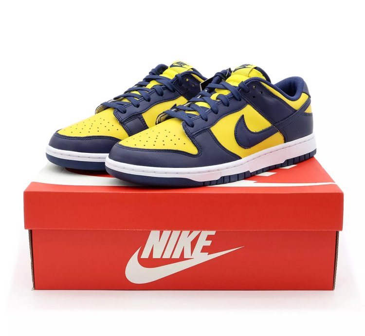 Dd1391-700 Nike Dunk Low Michigan Varsity Maze Midnight Navy White