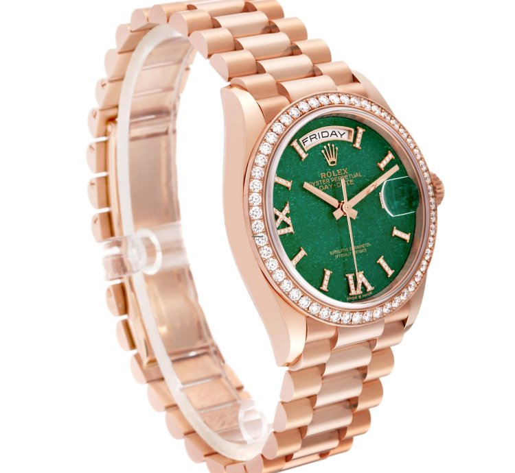 Rolex Day-date 36 President Day Date Rose Gold Green Aventurine Diamond Watch 128345 Unworn