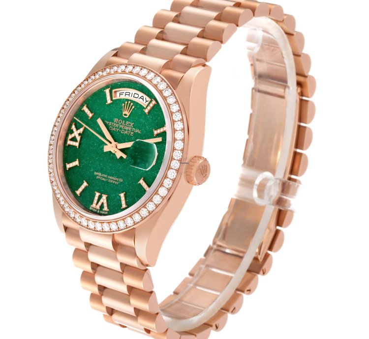 Rolex Day-date 36 President Day Date Rose Gold Green Aventurine Diamond Watch 128345 Unworn