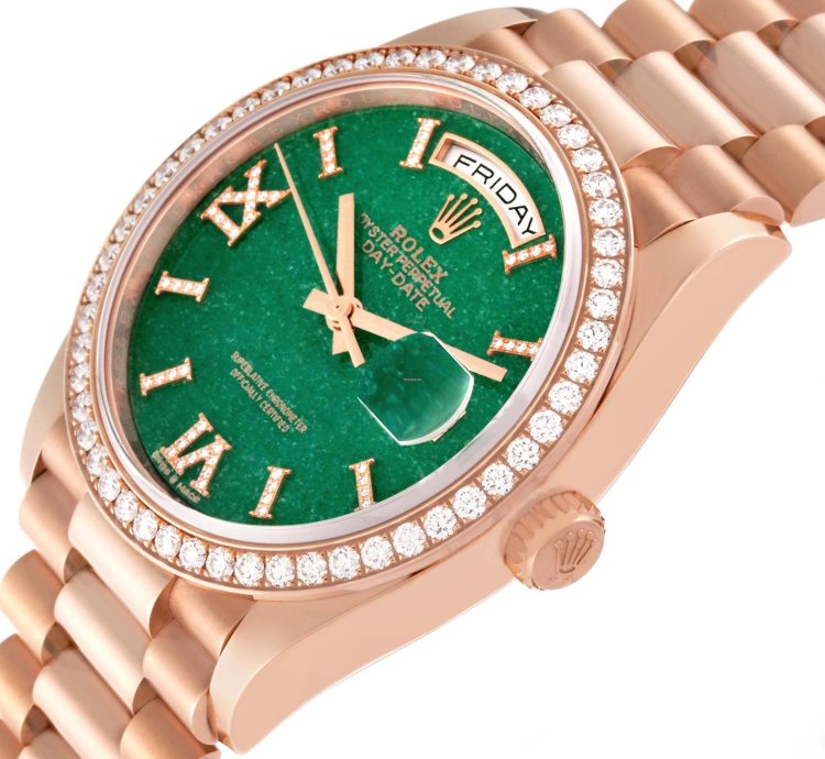Rolex Day-date 36 President Day Date Rose Gold Green Aventurine Diamond Watch 128345 Unworn