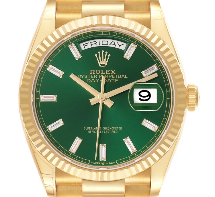 Rolex Day-date 36 President Day-date Yellow Gold Green Diamond Dial Mens Watch 128238 Unworn 2024