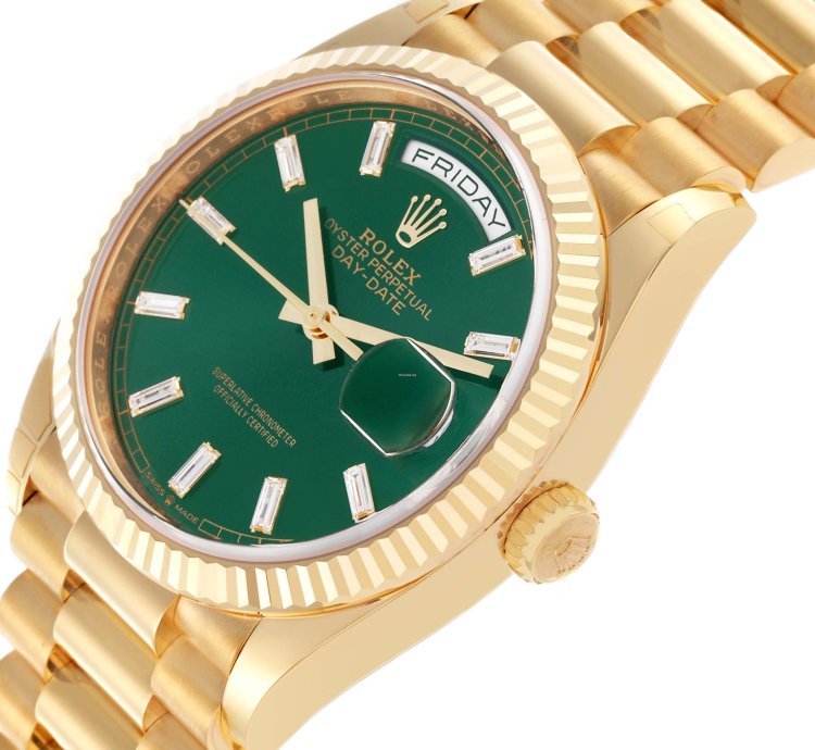 Rolex Day-date 36 President Day-date Yellow Gold Green Diamond Dial Mens Watch 128238 Unworn 2024