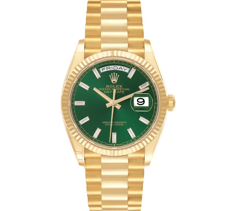 Rolex Day-date 36 President Day-date Yellow Gold Green Diamond Dial Mens Watch 128238 Unworn 2024
