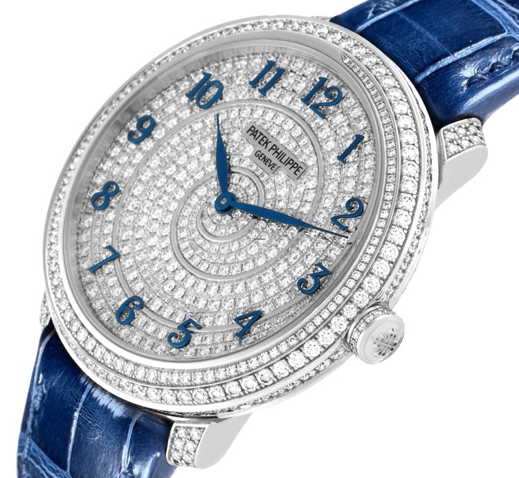 Patek Philippe Calatrava White Gold Blue Dial Diamond Ladies Watch 4978