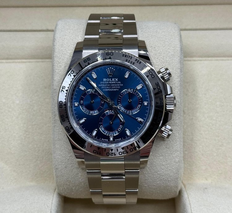 Rolex Daytona 2022 White Gold Daytona Blue Dial Unworn Box And Papers 116509