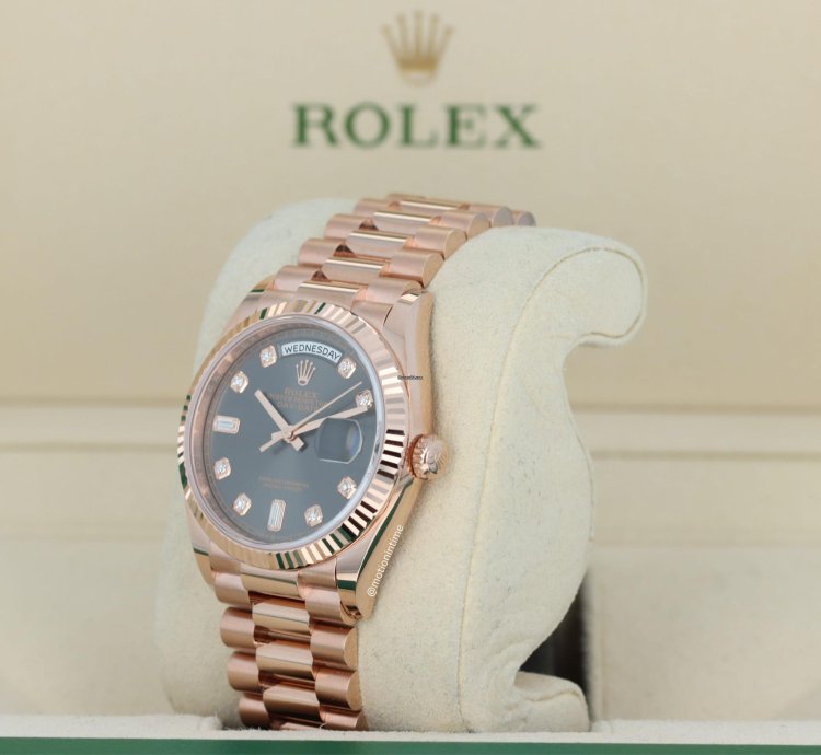 Rolex Day-date 36 President Rose Gold Slate Diamond Baguette Dial 128235 18kt Everose Gold