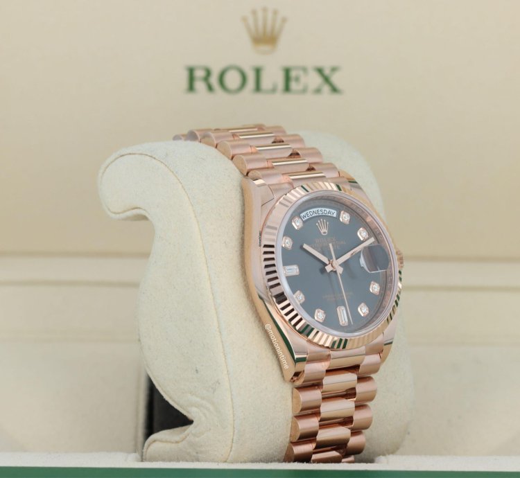 Rolex Day-date 36 President Rose Gold Slate Diamond Baguette Dial 128235 18kt Everose Gold