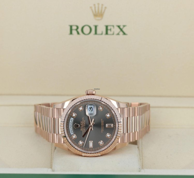 Rolex Day-date 36 President Rose Gold Slate Diamond Baguette Dial 128235 18kt Everose Gold