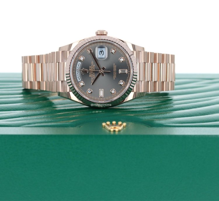 Rolex Day-date 36 President Rose Gold Slate Diamond Baguette Dial 128235 18kt Everose Gold