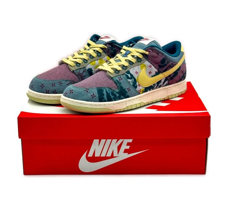 Cz9747-900 Nike Dunk Low Community Garden Midnight Turquoise Cardinal Red Lemon