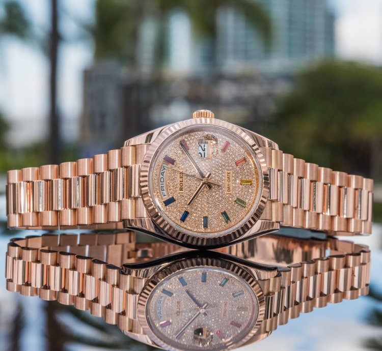 Rolex Day-date 36 Rainbow Baguette - Diamond Paved Dial