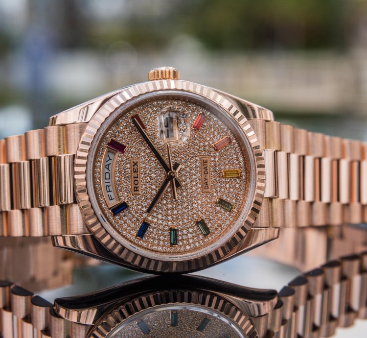 Rolex Day-date 36 Rainbow Baguette - Diamond Paved Dial