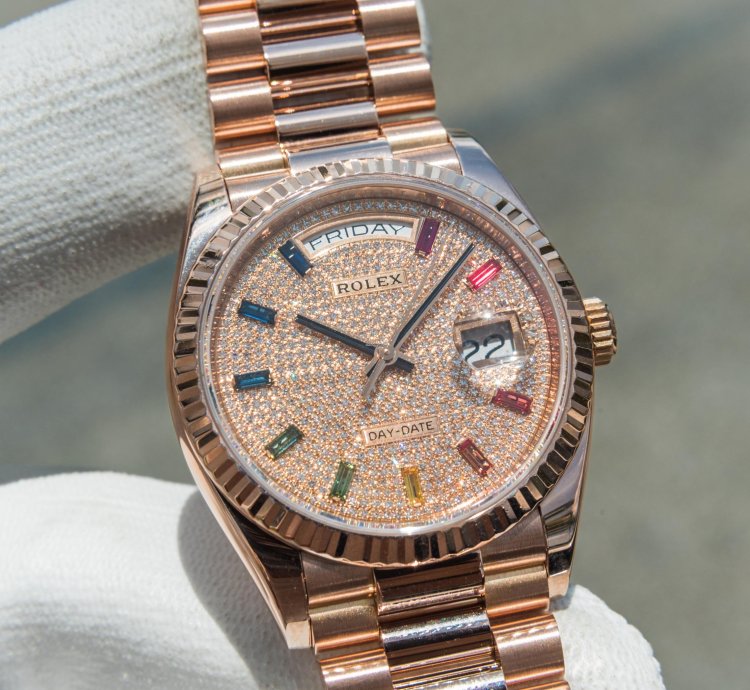 Rolex Day-date 36 Rainbow Baguette - Diamond Paved Dial