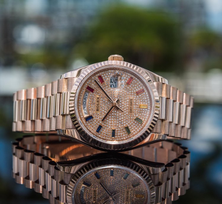 Rolex Day-date 36 Rainbow Baguette - Diamond Paved Dial