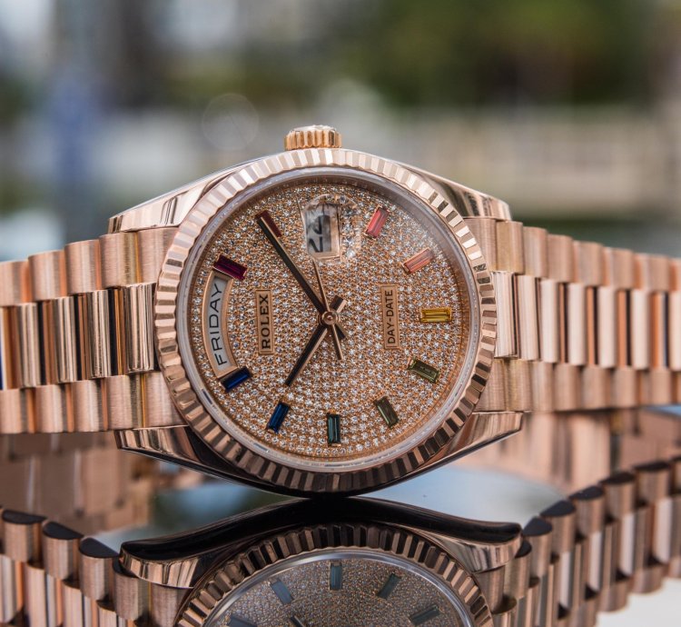 Rolex Day-date 36 Rainbow Baguette - Diamond Paved Dial