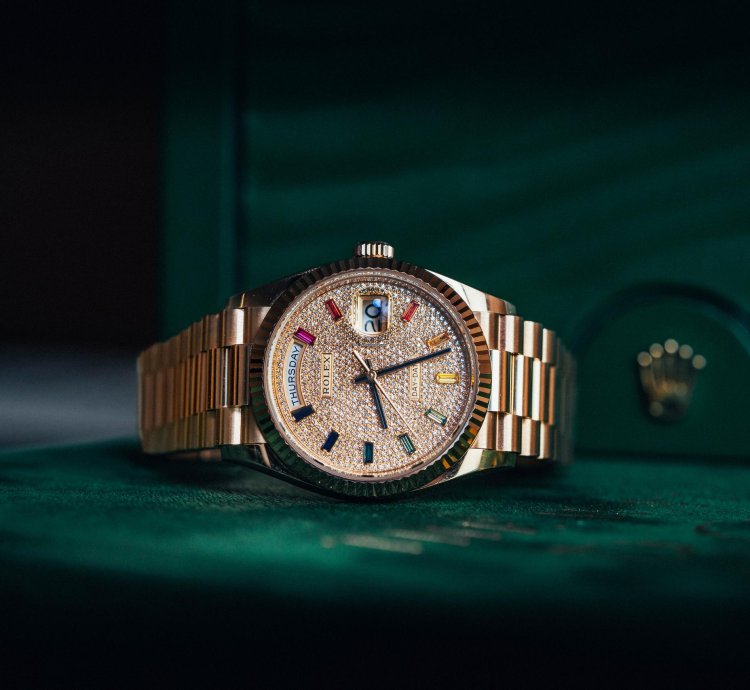 Rolex Day-date 36 Rainbow Baguette 128235 President