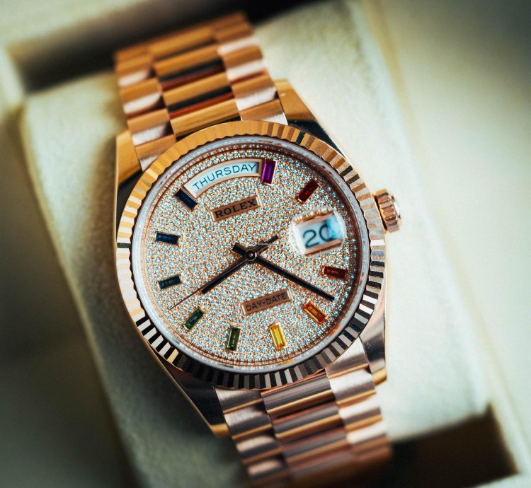 Rolex Day-date 36 Rainbow Baguette 128235 President