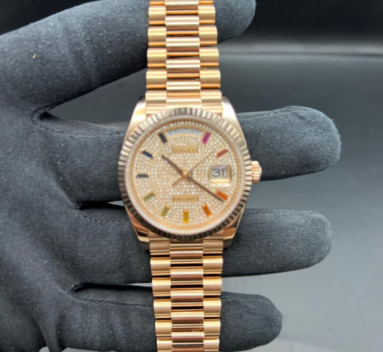 Rolex Day-date 36 Rainbow Pave Dial Rose Gold