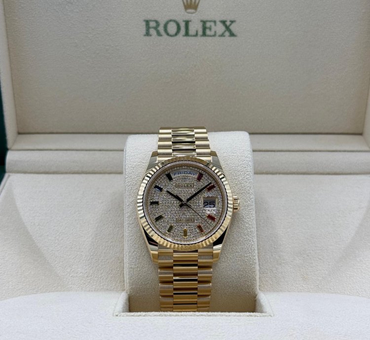 Rolex Day-date 36 Rainbow Sapphire Diamonds Dial Factory Set New