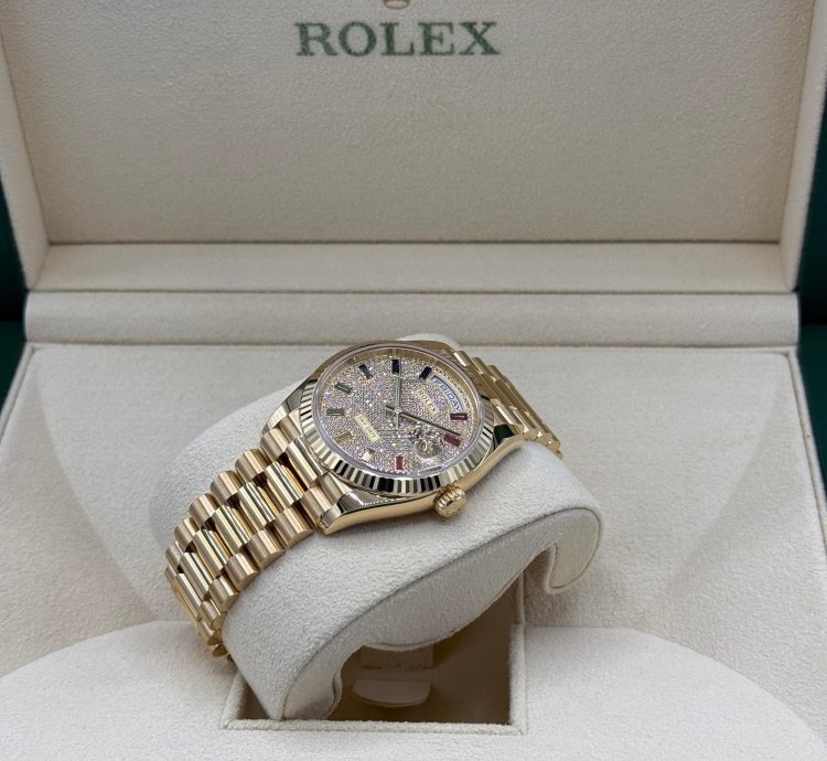 Rolex Day-date 36 Rainbow Sapphire Diamonds Dial Factory Set New
