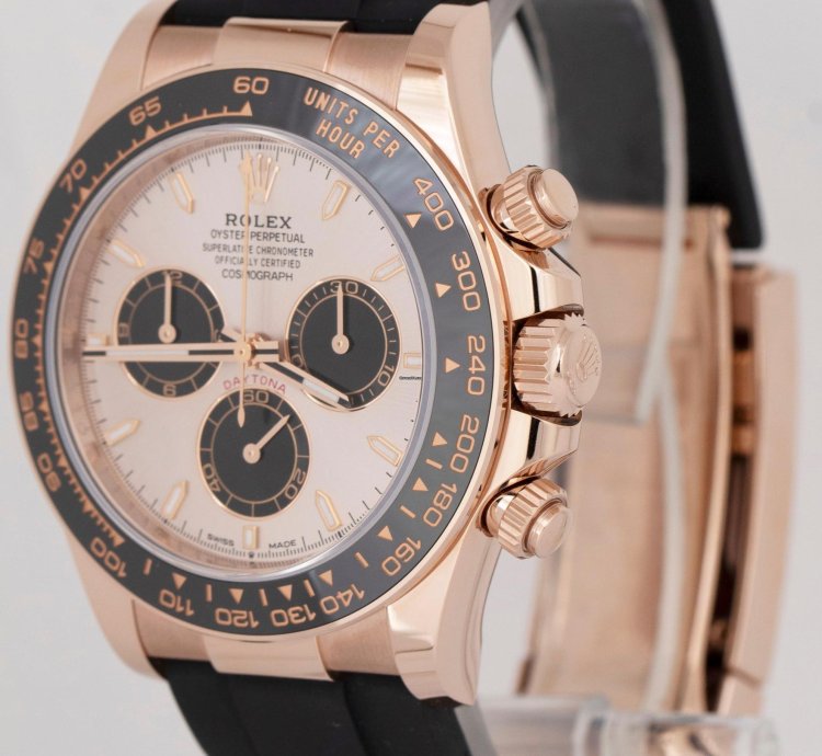 Rolex Daytona 2023 New Papers Rolex Daytona Cosmograph 18k Rose Sundust Oysterflex 126515 Box