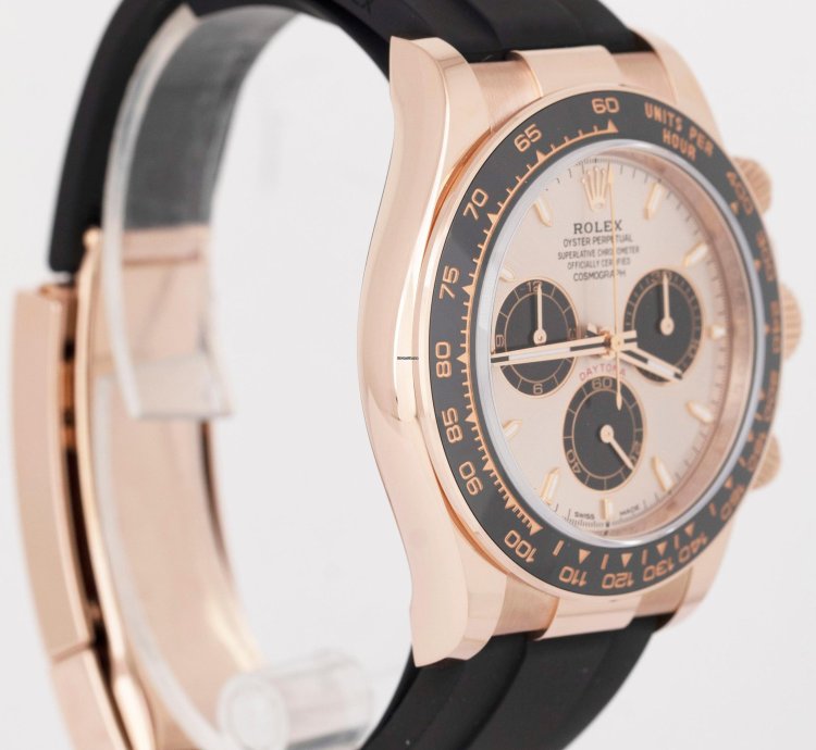 Rolex Daytona 2023 New Papers Rolex Daytona Cosmograph 18k Rose Sundust Oysterflex 126515 Box