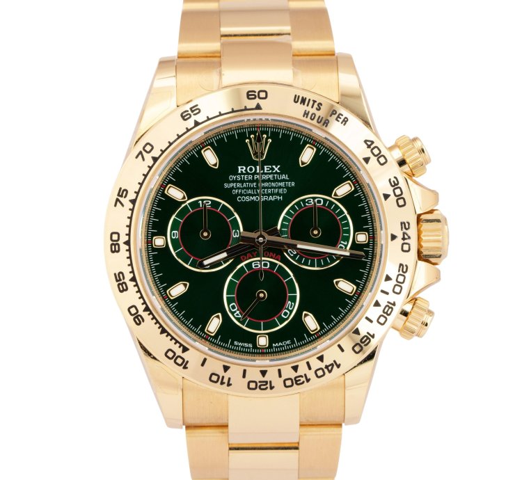 Rolex Daytona 2023 New Papers Rolex Daytona Cosmograph Green 40mm 18k Yellow Watch 116508 Box
