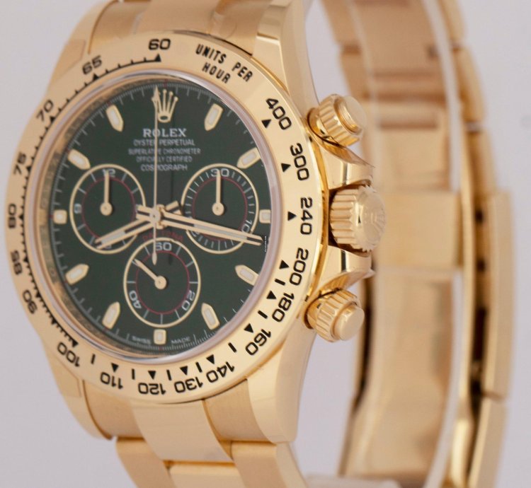 Rolex Daytona 2023 New Papers Rolex Daytona Cosmograph Green 40mm 18k Yellow Watch 116508 Box