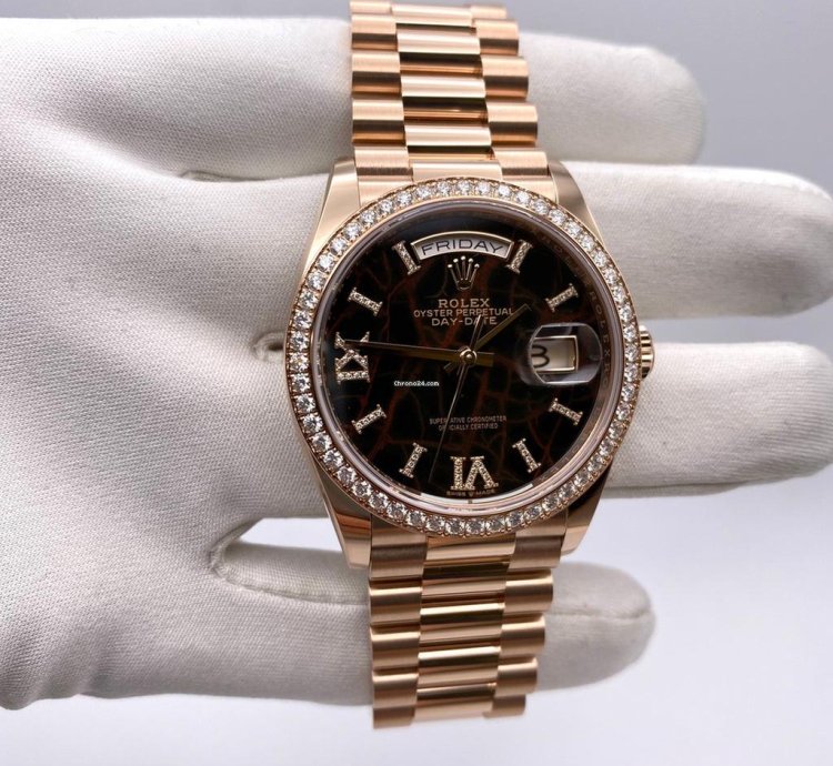 Rolex Day-date 36 Rose Gold Diamond Bezel Eisenkiesel Diamond Dial