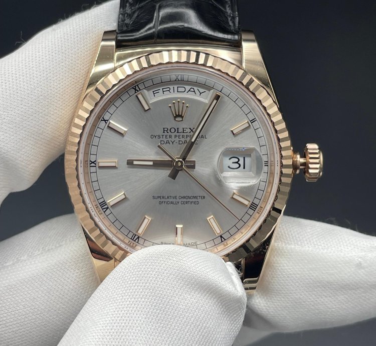 Rolex Day-date 36 Rose Gold Silver Rhodium
