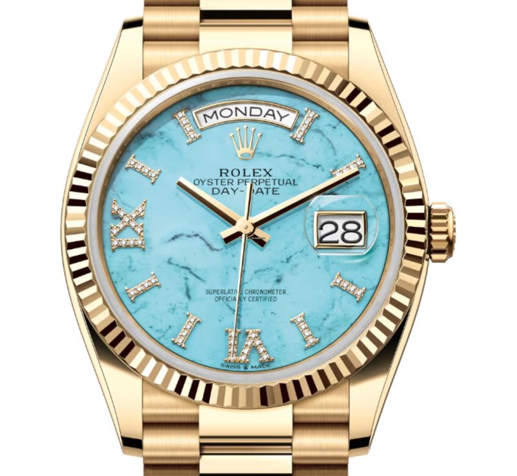 Rolex Day-date 36 Turqoise Roman Diamond Dial 128238 Unworn Full Set