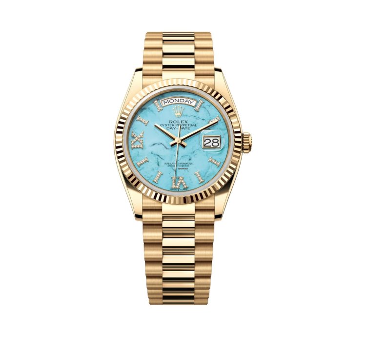 Rolex Day-date 36 Turqoise Roman Diamond Dial 128238 Unworn Full Set