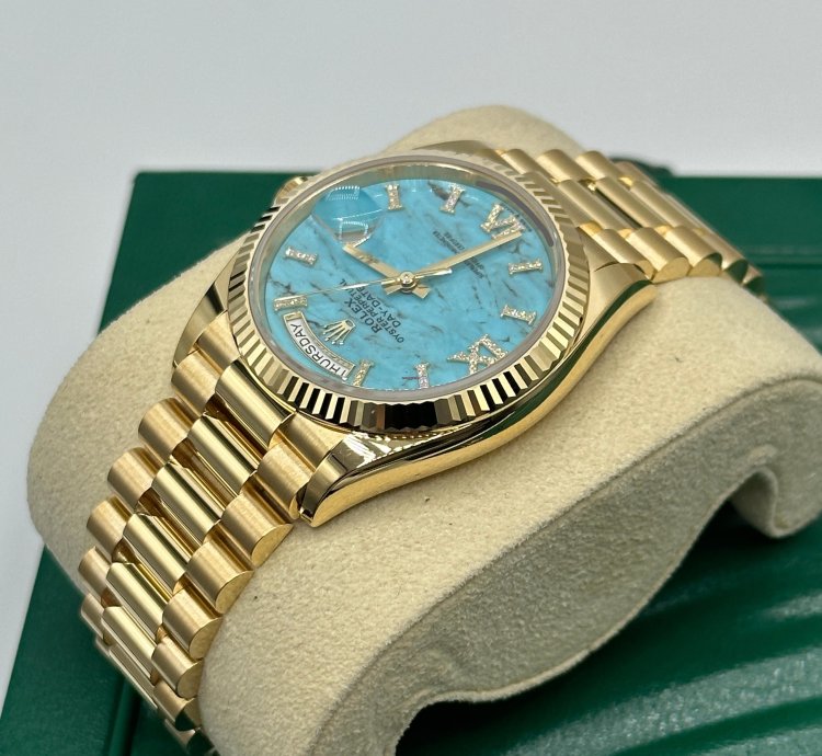 Rolex Day-date 36 Turquoise Diamond Dial Yellow Gold President